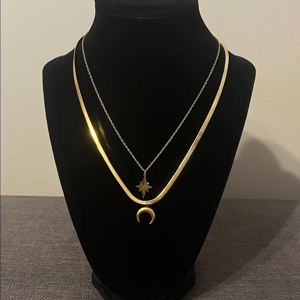 Gold Moon and Star Layered Necklace